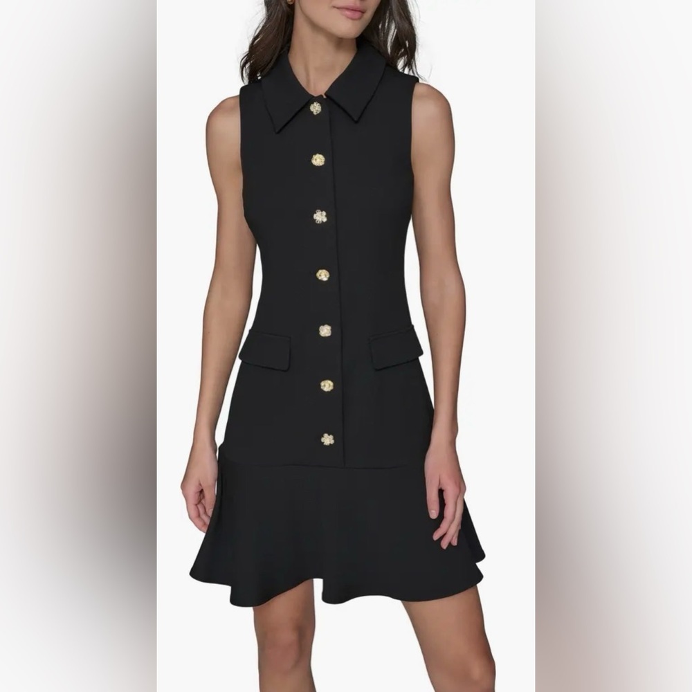 Karl Lagerfeld Dress Paris Scuba Button Front Black Women’s Dress